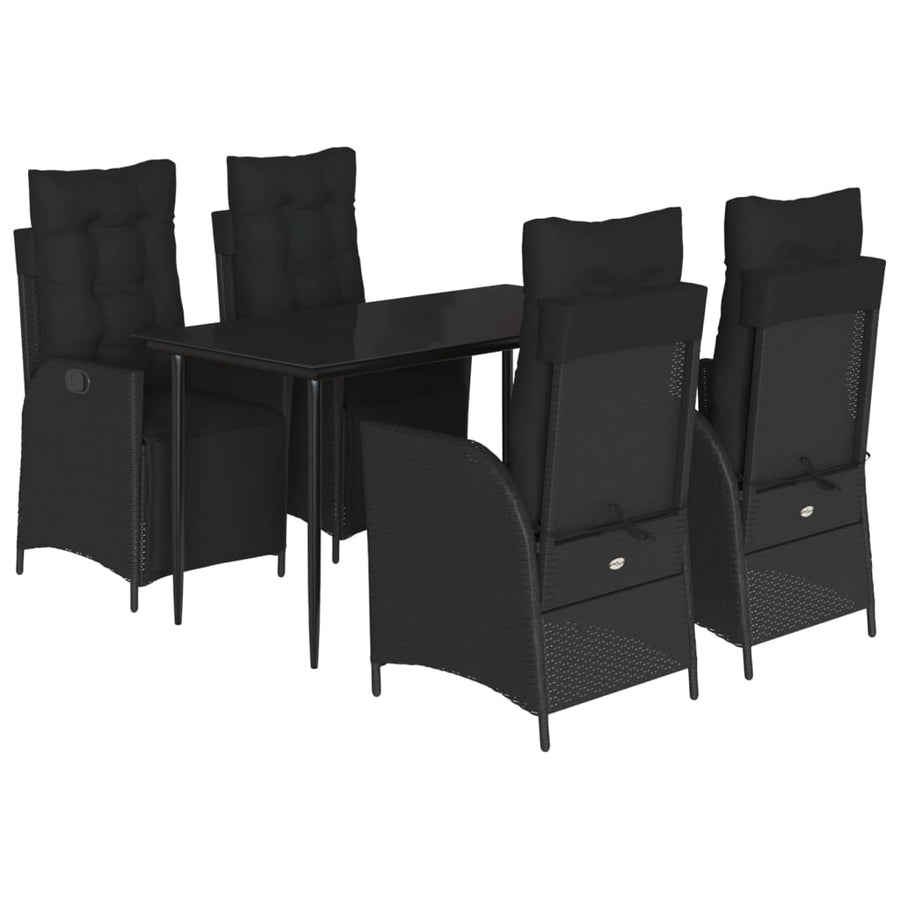 5-Delige Tuinset Met Kussens Poly Rattan Zwart 4 140 cm tafellengte