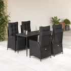 Tuinset 5-delig poly rattan zwart met kussens