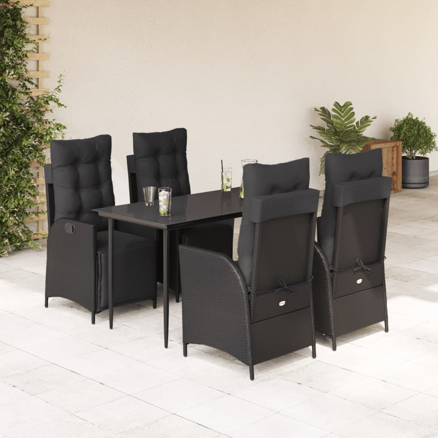 5-Delige Tuinset Met Kussens Poly Rattan Zwart 4 140 cm tafellengte