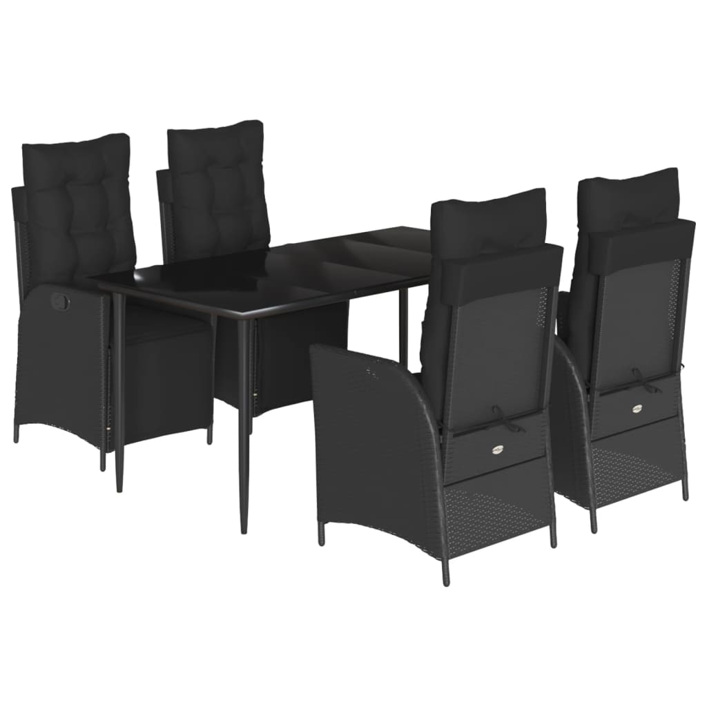 5-delige Tuinset met kussens poly rattan zwart