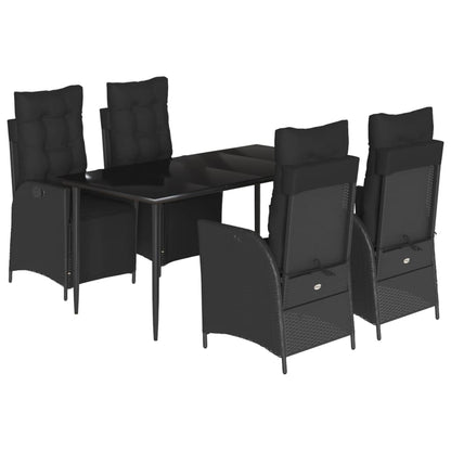 5-delige Tuinset met kussens poly rattan zwart
