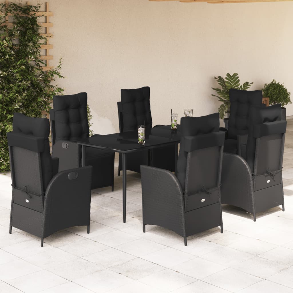 7-delige Tuinset met kussens poly rattan zwart