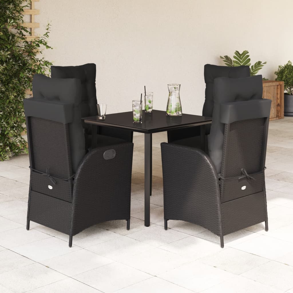 5-delige Tuinset met kussens poly rattan zwart
