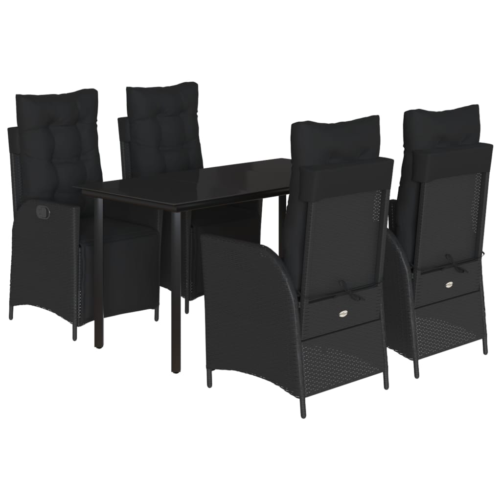 5-delige Tuinset met kussens poly rattan zwart