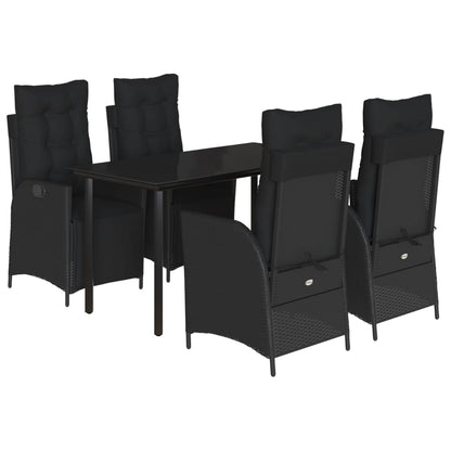 5-delige Tuinset met kussens poly rattan zwart