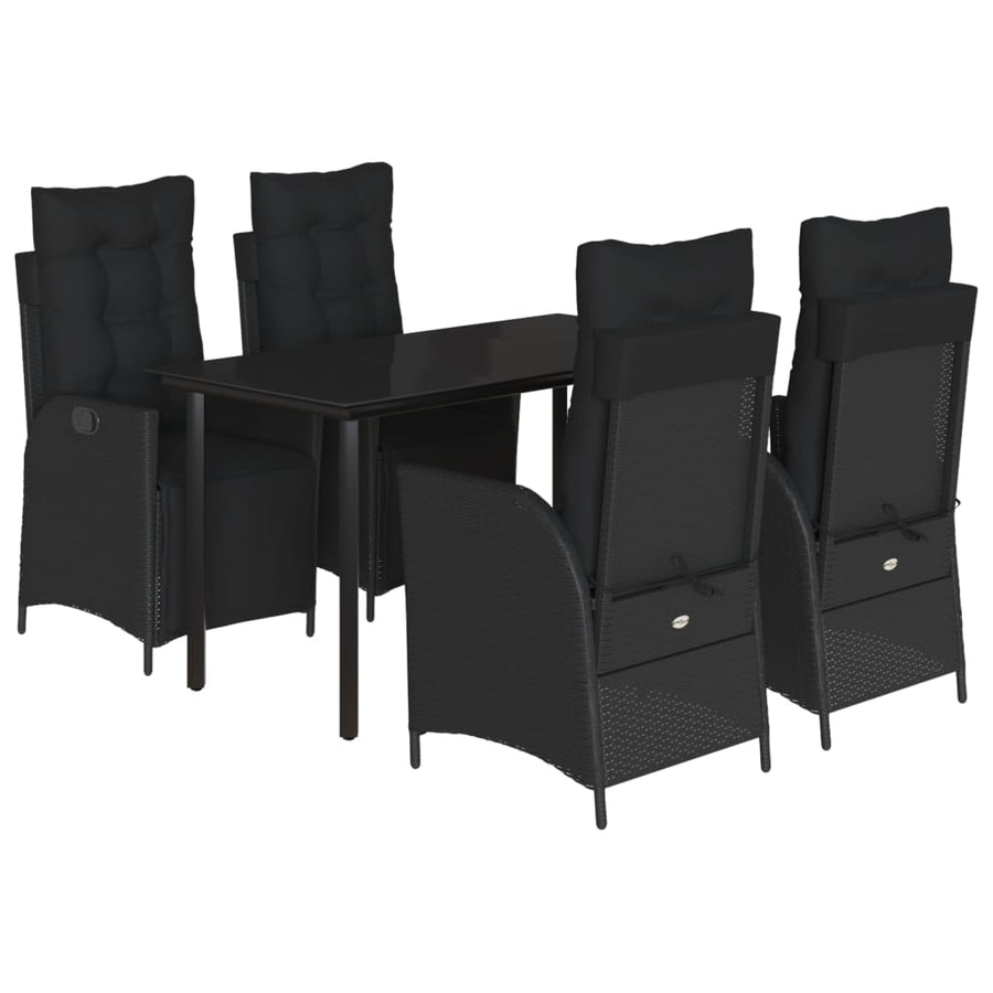 5-delige Tuinset met kussens poly rattan zwart