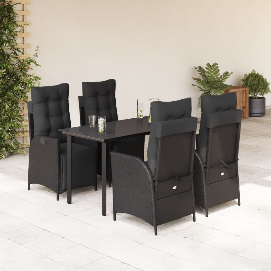 5-delige Tuinset met kussens poly rattan zwart