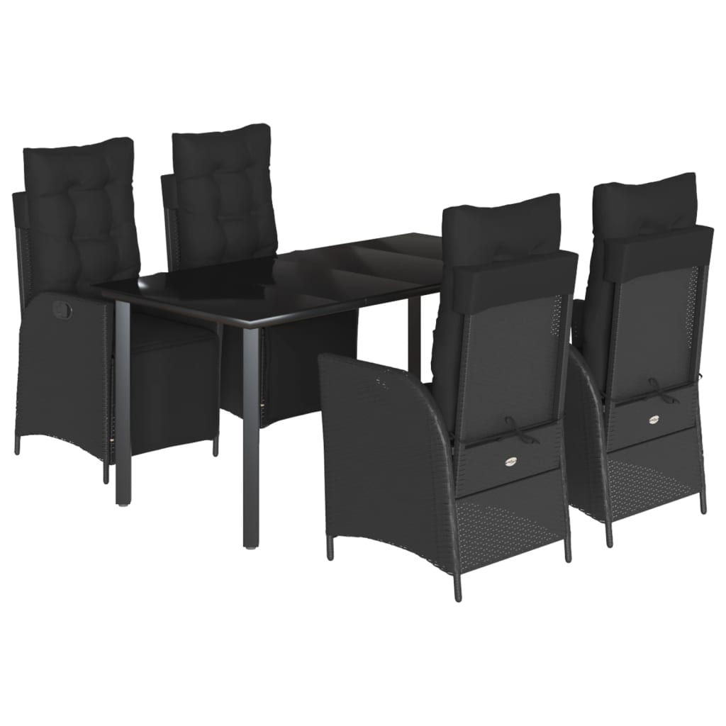 5-delige Tuinset met kussens poly rattan zwart
