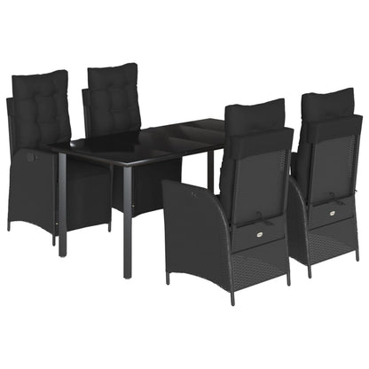 5-delige Tuinset met kussens poly rattan zwart