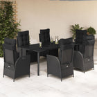 Tuinset 7-delig poly rattan zwart met kussens
