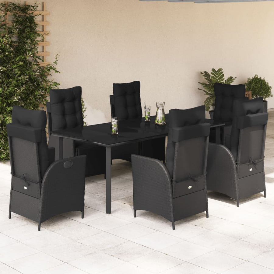 7-Delige Tuinset Met Kussens Poly Rattan Zwart 6 200 cm tafellengte