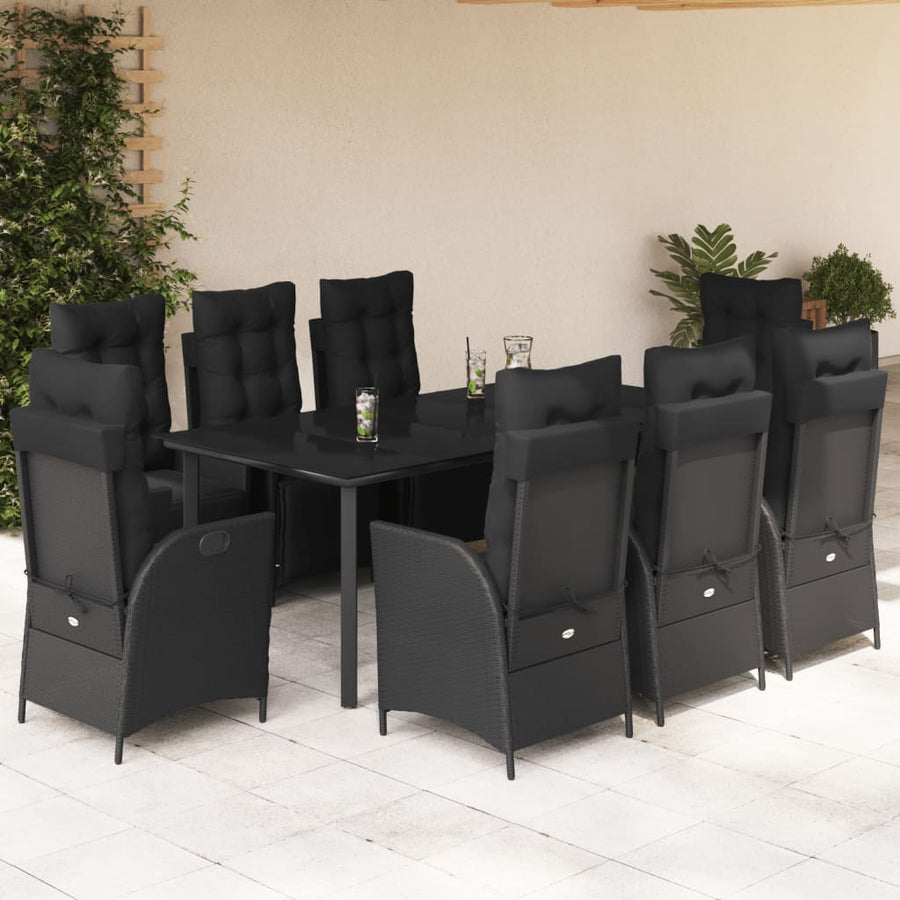 9-Delige Tuinset Poly Rattan Zwart 8 200 cm tafellengte