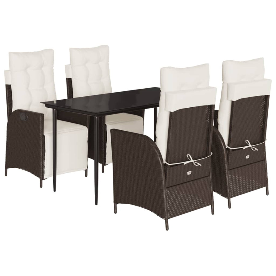 5-Delige Tuinset Met Kussens Poly Rattan Bruin 4 140 cm tafellengte