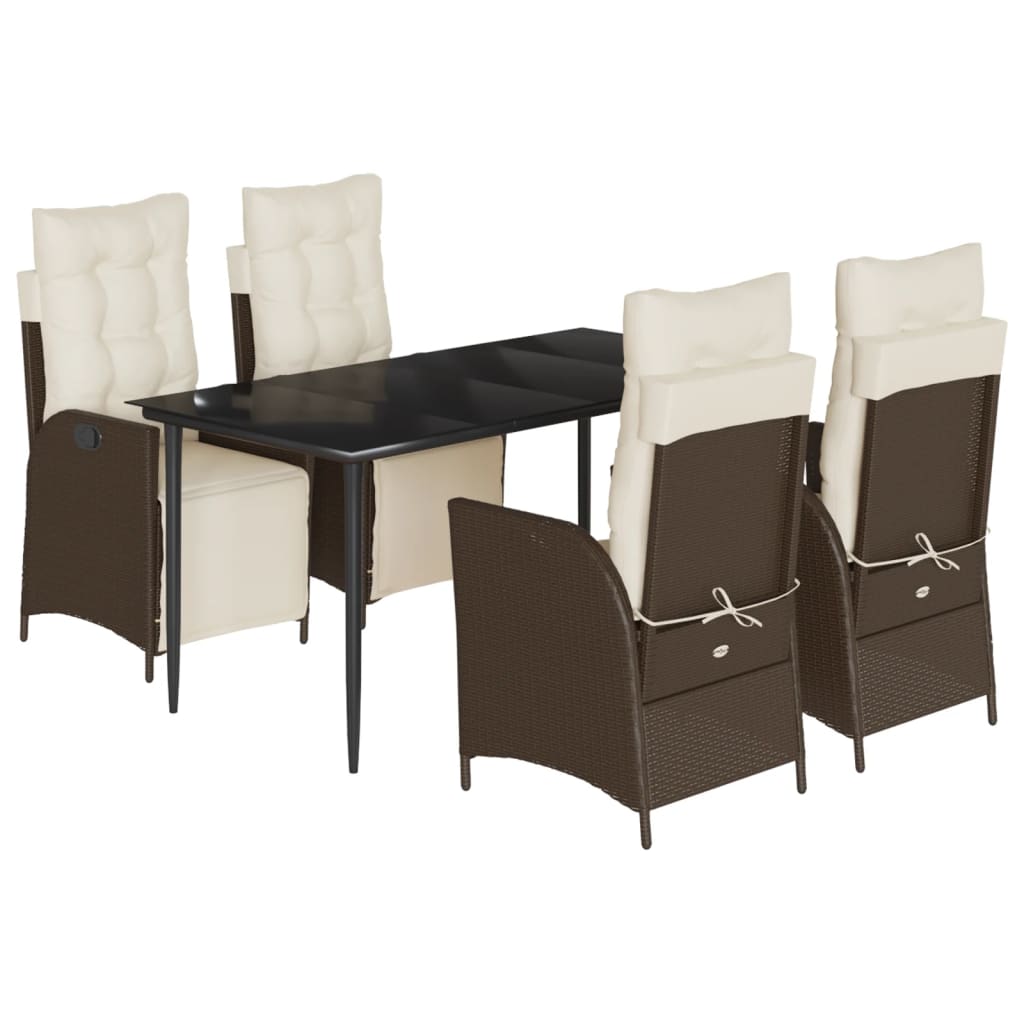 5-delige Tuinset met kussens poly rattan bruin