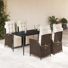 5-piece Garden Set with Cushions Poly Rattan Brown