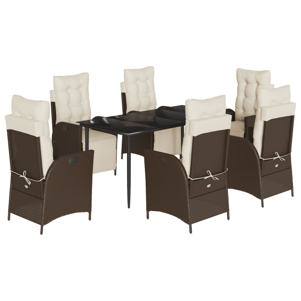 7-delige Tuinset met kussens poly rattan bruin