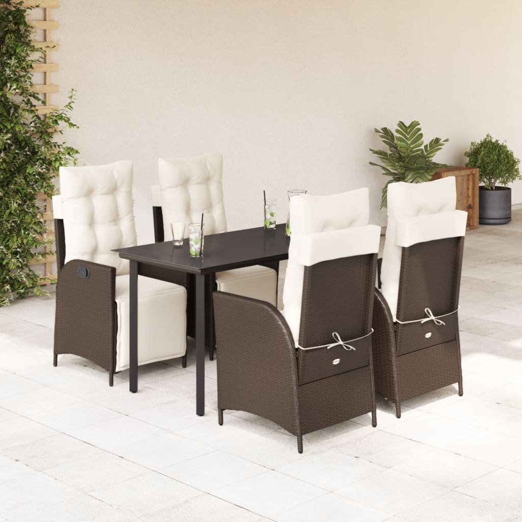 5-delige Tuinset met kussens poly rattan bruin