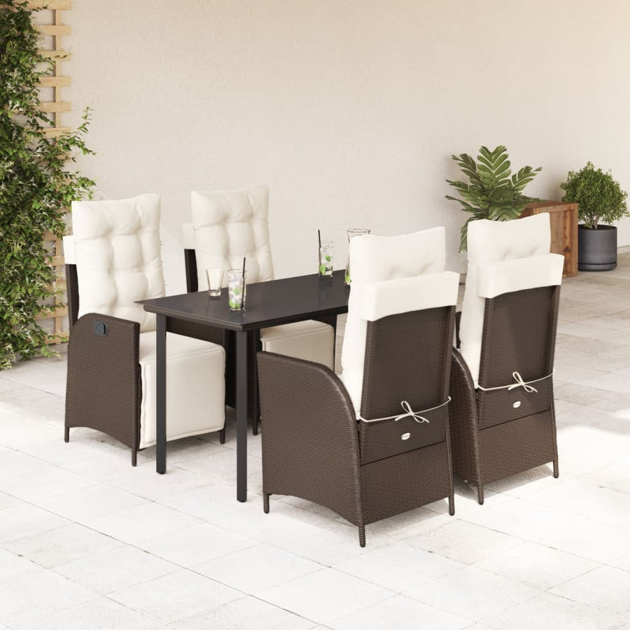 5-delige Tuinset met kussens poly rattan bruin