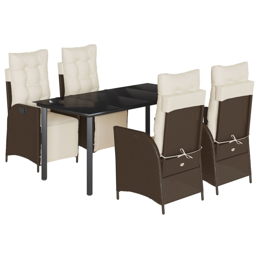 5-delige Tuinset met kussens poly rattan bruin