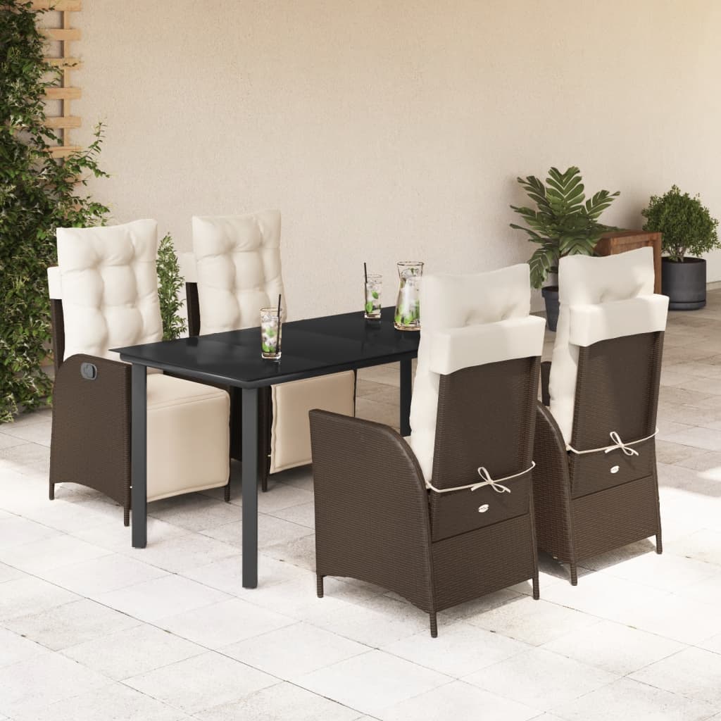 5-delige Tuinset met kussens poly rattan bruin