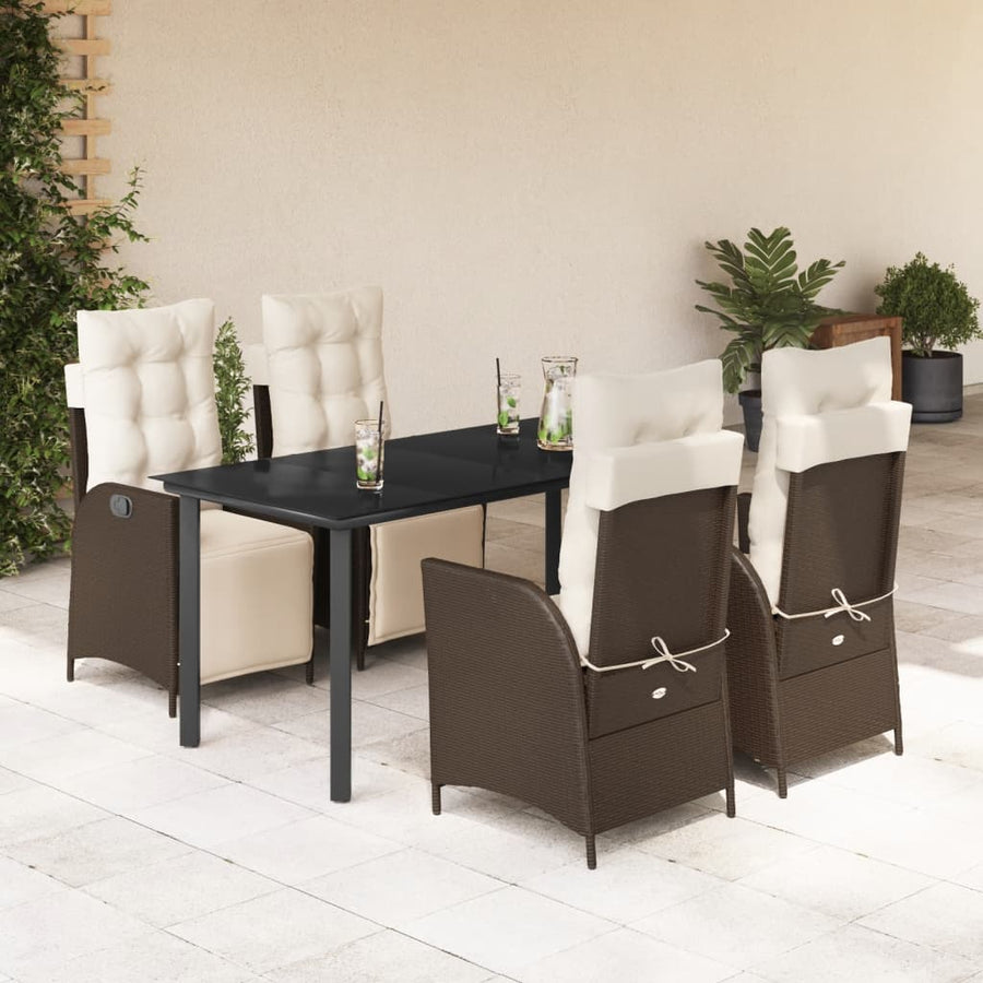 5-delige Tuinset met kussens poly rattan bruin