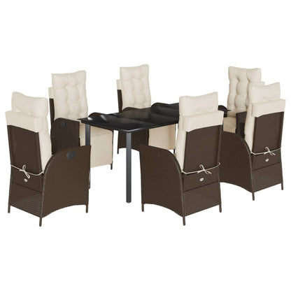7-delige Tuinset met kussens poly rattan bruin