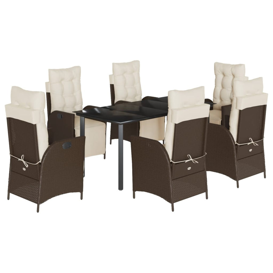 7-delige Tuinset met kussens poly rattan bruin