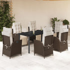 7-piece Poly Rattan Garden Set with Cushions Brown