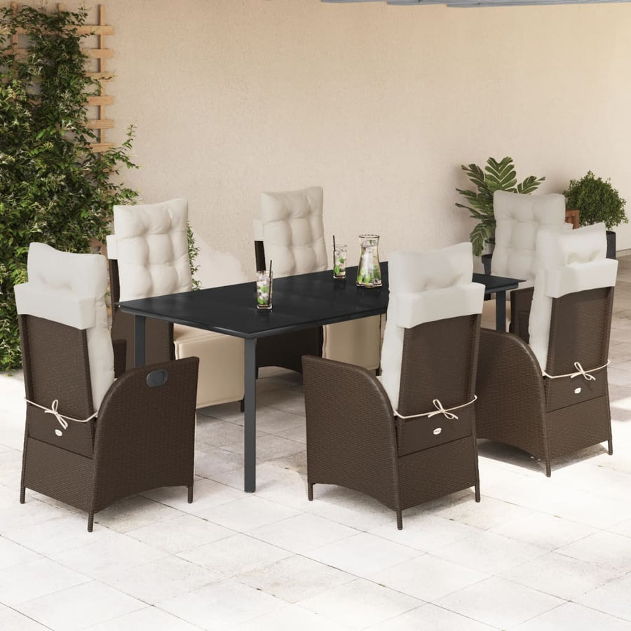 7-Delige Tuinset Met Kussens Poly Rattan Bruin 6 200 cm tafellengte