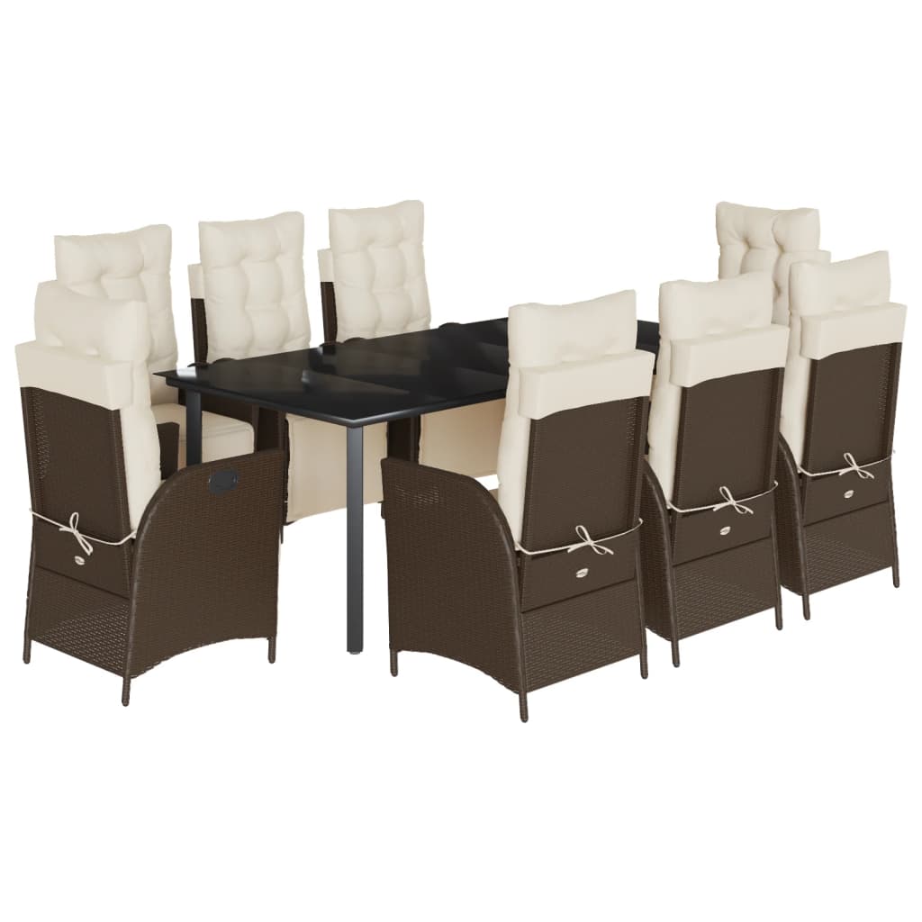 9-Delige Tuinset Met Kussens Poly Rattan Bruin 8 200 cm tafellengte