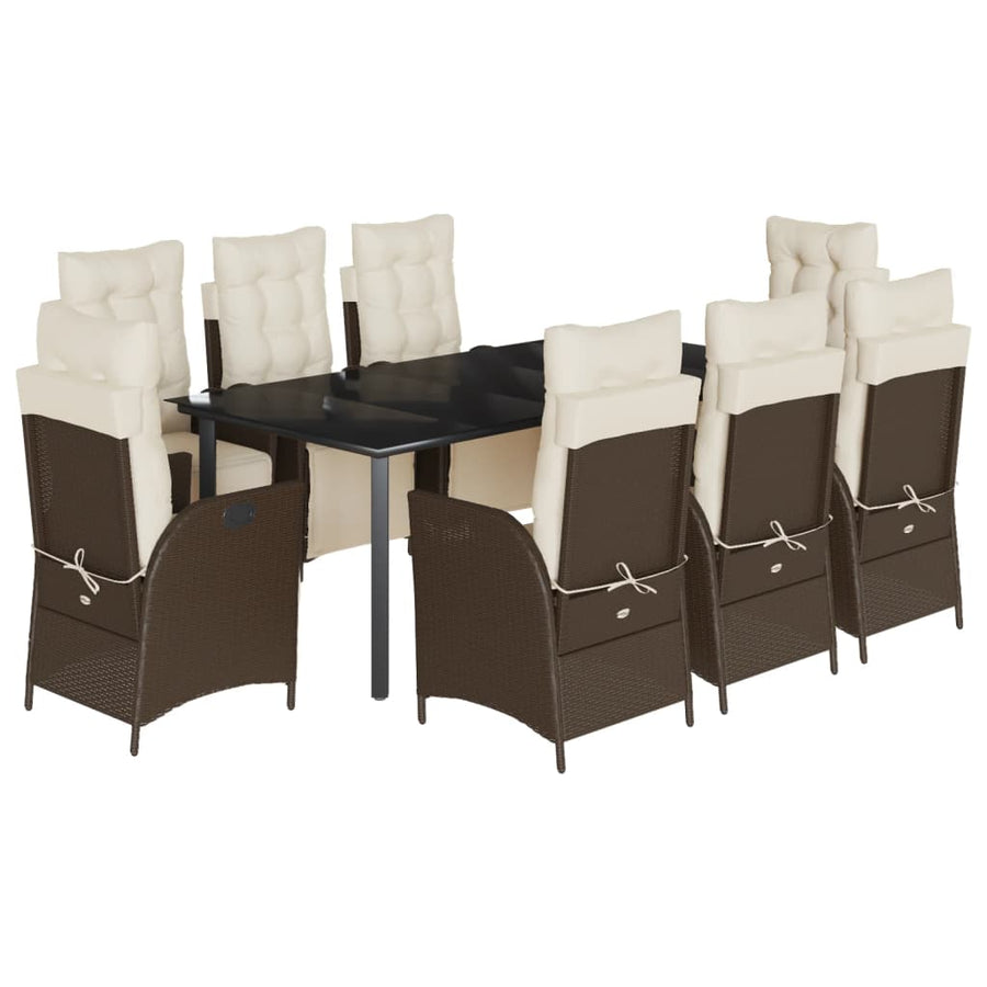 9-Delige Tuinset Met Kussens Poly Rattan Bruin 8 200 cm tafellengte