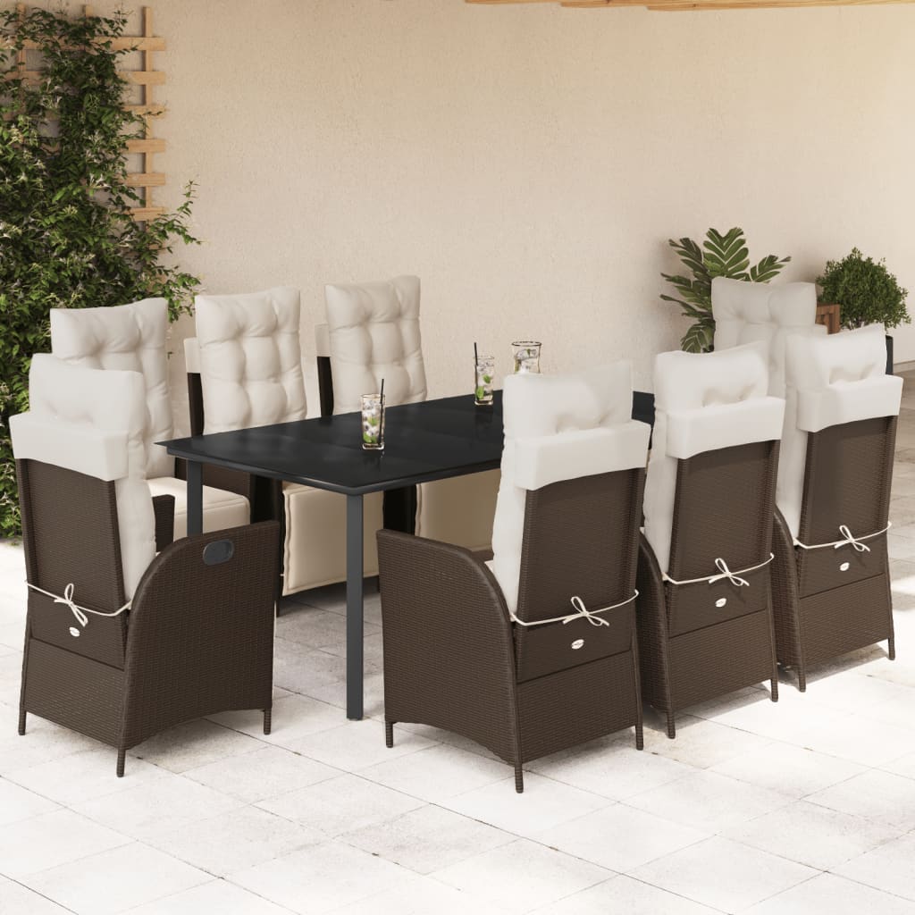 9-Delige Tuinset Met Kussens Poly Rattan Bruin 8 200 cm tafellengte