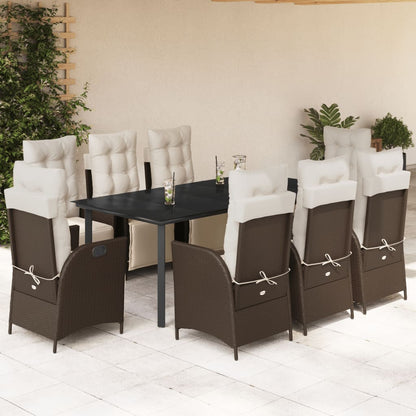 9-Delige Tuinset Met Kussens Poly Rattan Bruin 8 200 cm tafellengte