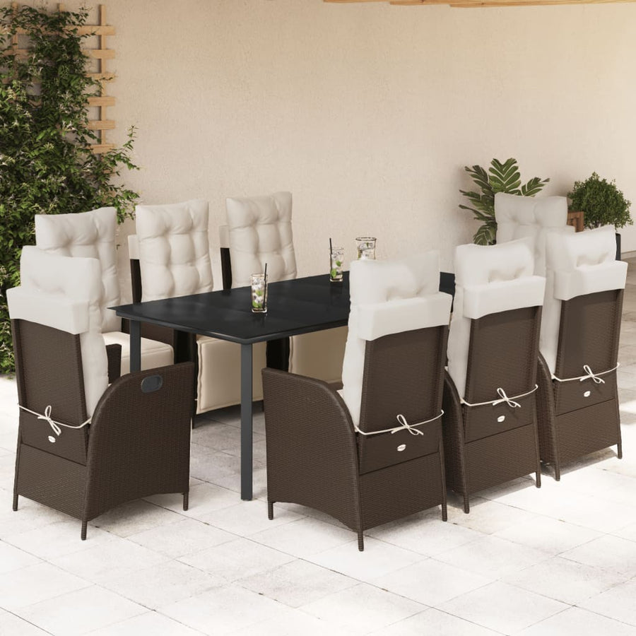 9-Delige Tuinset Met Kussens Poly Rattan Bruin 8 200 cm tafellengte