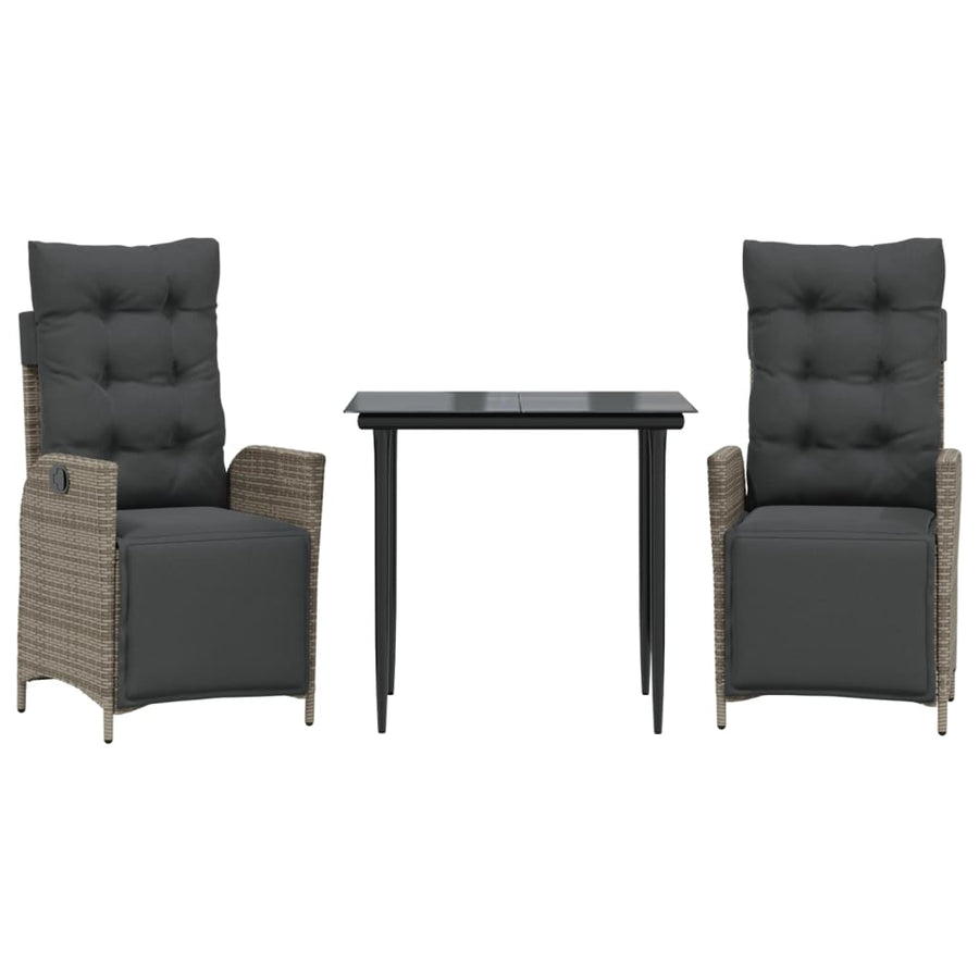3-delige Tuinset met kussens poly rattan grijs