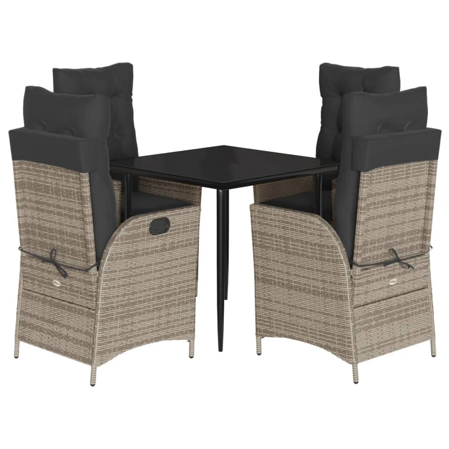 5-delige Tuinset met kussens poly rattan grijs