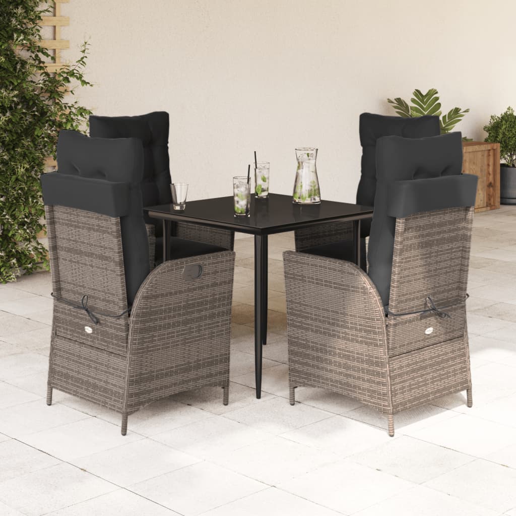 5-delige Tuinset met kussens poly rattan grijs