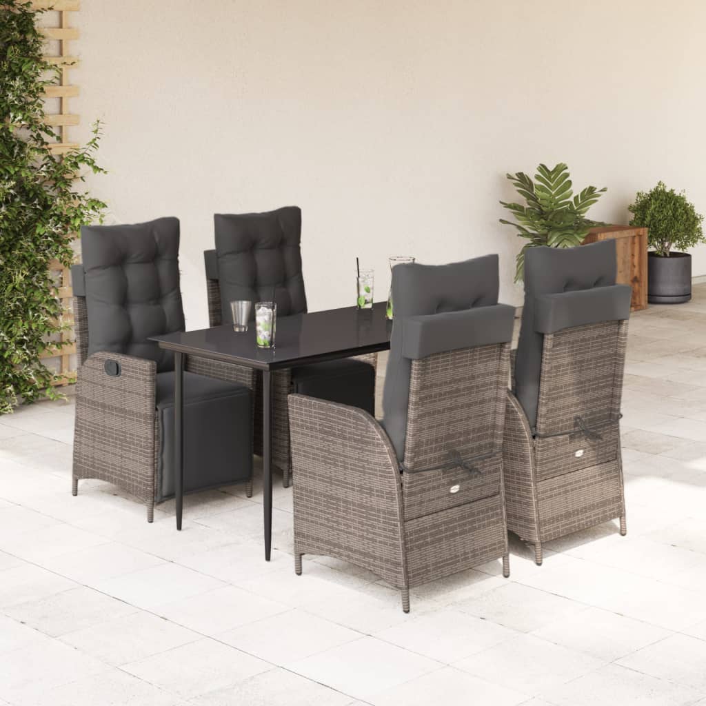 5-Delige Tuinset Met Kussens Poly Rattan Grijs 4 140 cm tafellengte