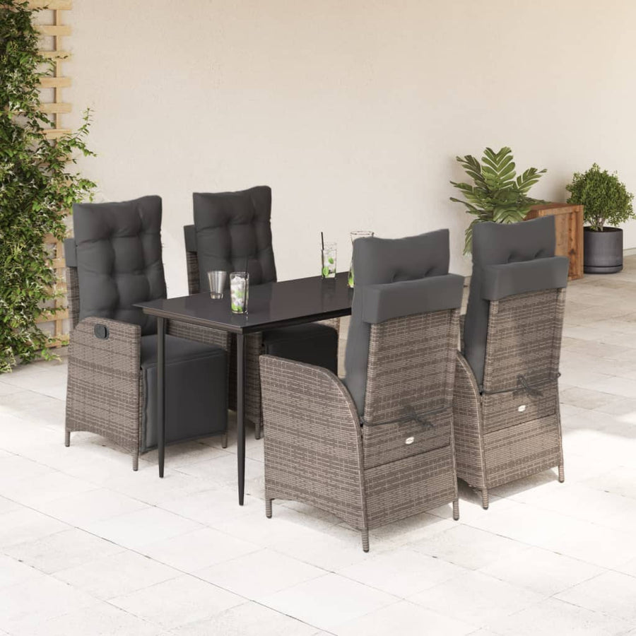 5-Delige Tuinset Met Kussens Poly Rattan Grijs 4 140 cm tafellengte