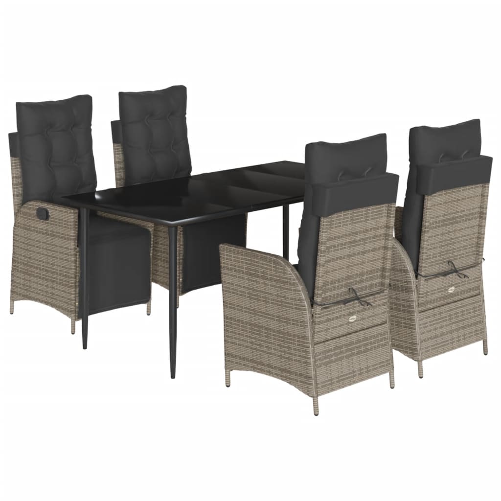 5-delige Tuinset met kussens poly rattan grijs