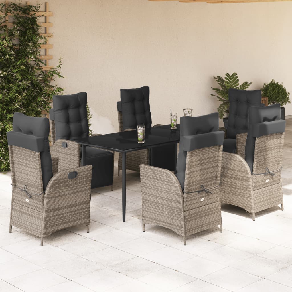 7-Delige Tuinset Met Kussens Poly Rattan Grijs 6 160 cm tafellengte