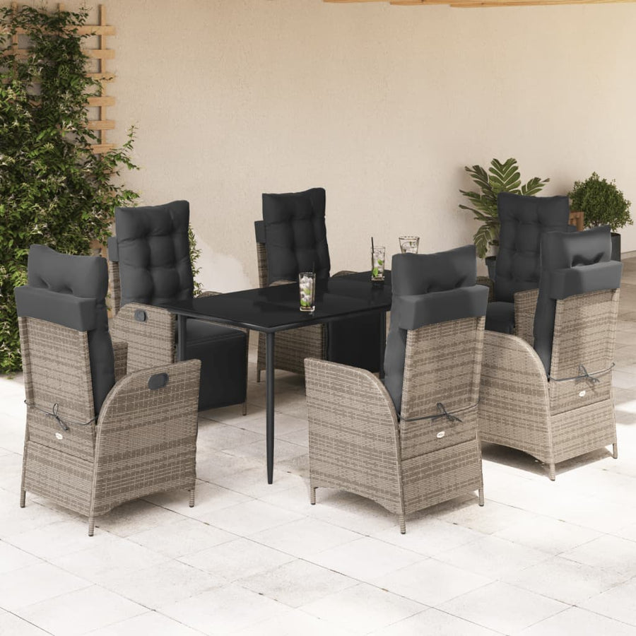 7-Delige Tuinset Met Kussens Poly Rattan Grijs 6 160 cm tafellengte