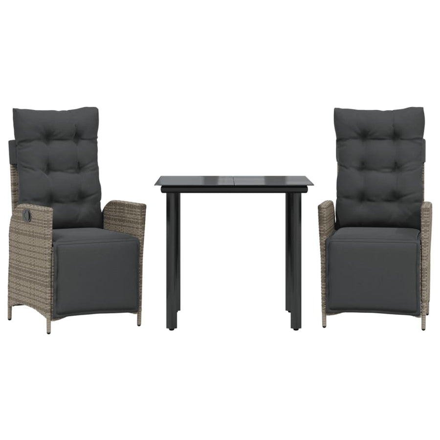 3-delige Tuinset met kussens poly rattan grijs