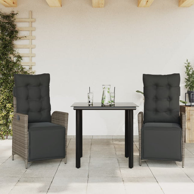 3-delige Tuinset met kussens poly rattan grijs