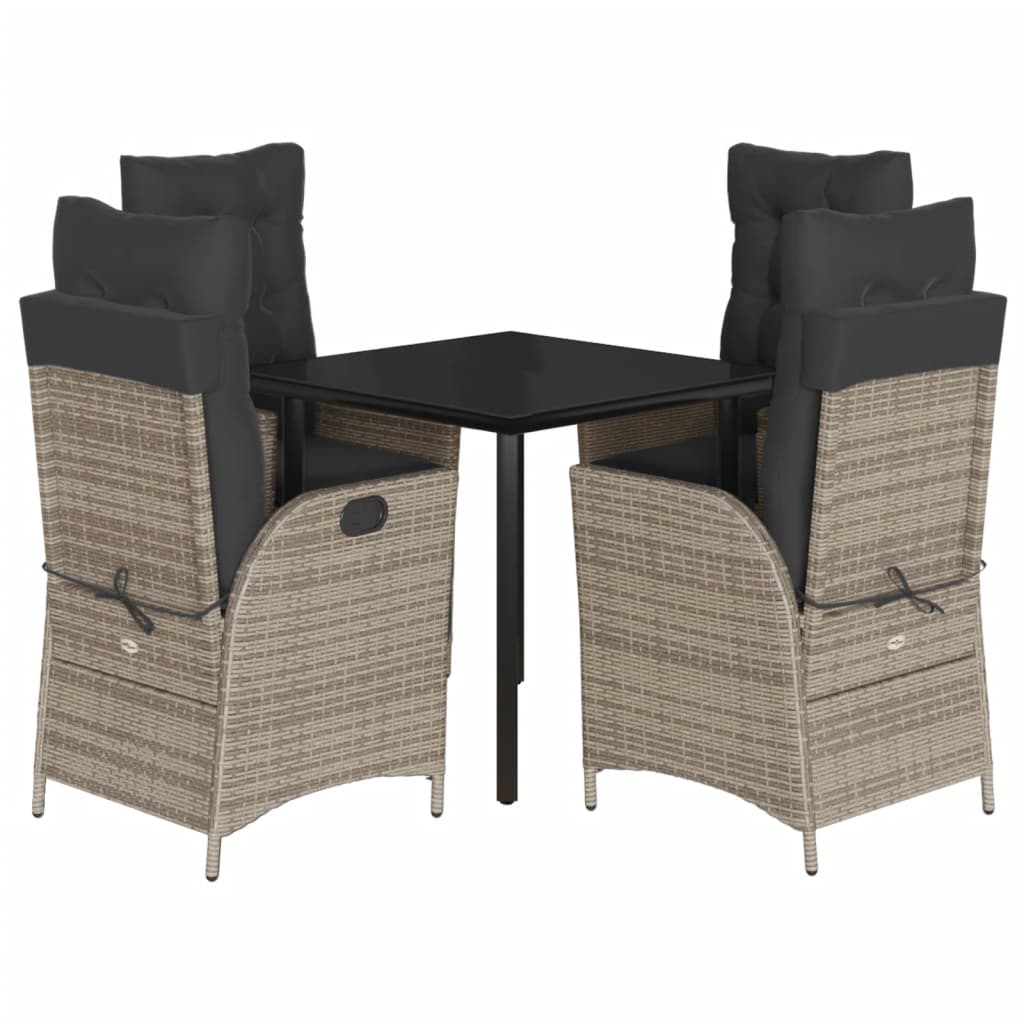 5-delige Tuinset met kussens poly rattan grijs
