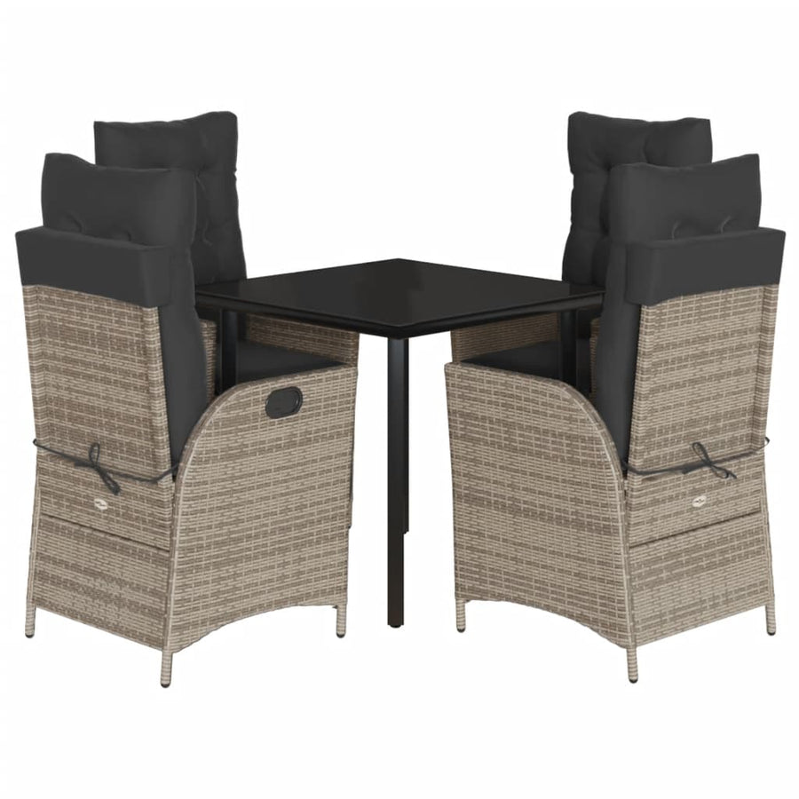 5-delige Tuinset met kussens poly rattan grijs