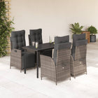 5-piece Garden Set with Cushions Poly Rattan Grey