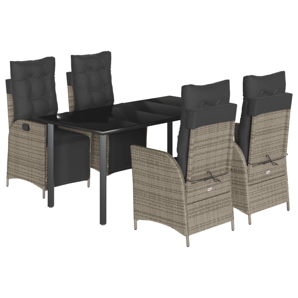 5-delige Tuinset met kussens poly rattan grijs