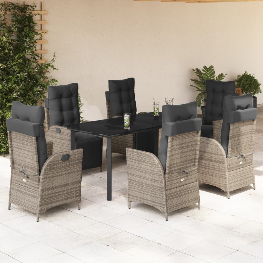 7-Delige Tuinset Met Kussens Poly Rattan Grijs 6 160 cm tafellengte
