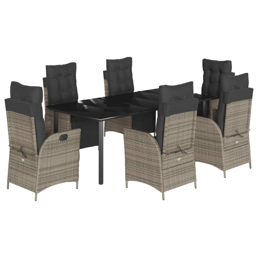 7-Delige Tuinset Met Kussens Poly Rattan Grijs 6 200 cm tafellengte